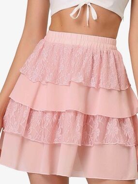 Layered Lace Mini Skirt - Pink (Vertical Drama Wardrobe)